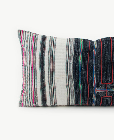 Hill Tribe Fabric Lumbar Cushion w/ Various Ethnic Textiles