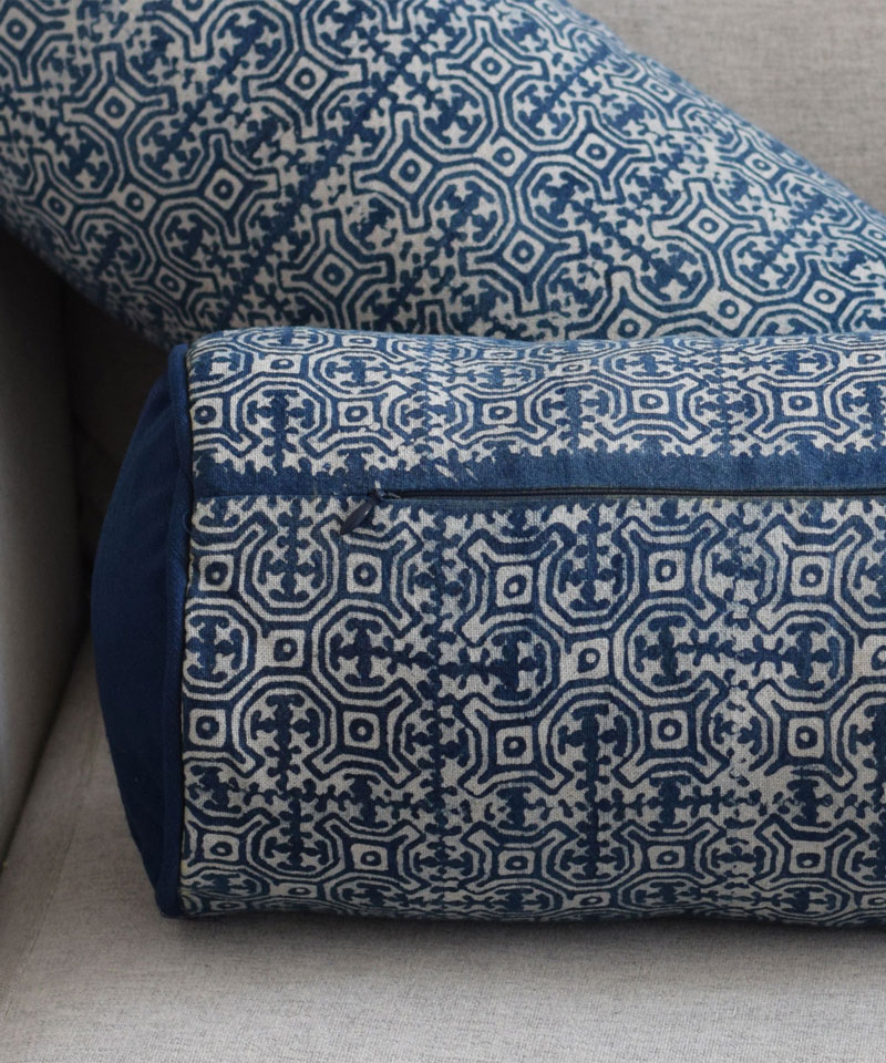 Hmong Hill Tribe Indigo Batik Fabric Bolster Cushion