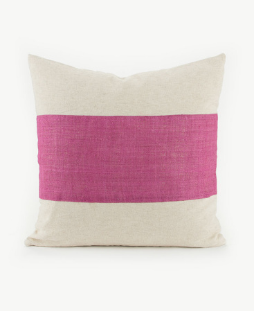 Hot Pink Raw Hill Tribe Hemp Plant Dyed Striped Throw Cushion