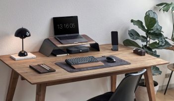 Incorporating natural wood and bamboo into a home office space.