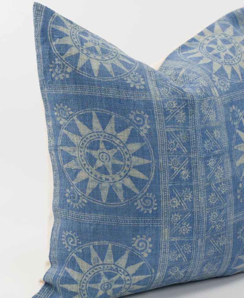 Indigo batik pillow cover made from ethnic textiles.