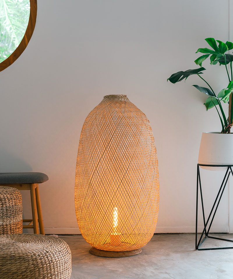 Jumbo Size Free Standing Woven Bamboo Floor Lamp