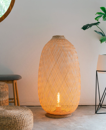 Large Floor Lamp - Free Standing Woven Bamboo Floor Lamp