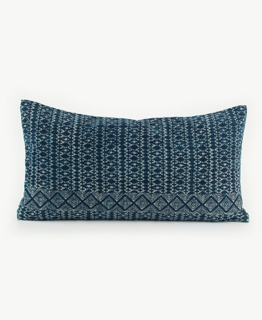 Lanna Passa Hmong Hill Tribe Indigo Batik Lumbar Cushion