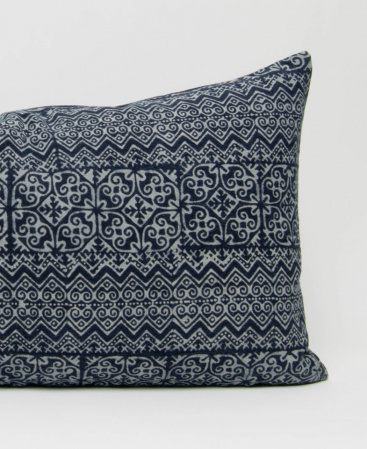 Patterned Hill Tribe Indigo Batik Lumbar Cushion