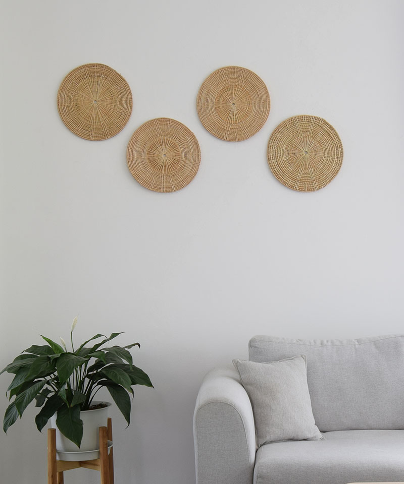 Lanna Set of 4 Handwoven Wicker Rattan Wall Art Basket Pieces