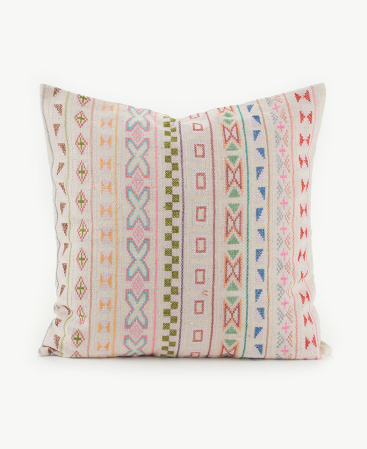 Light Embroidered & Hand Stitched Flower Hill Tribe Textile Cushion