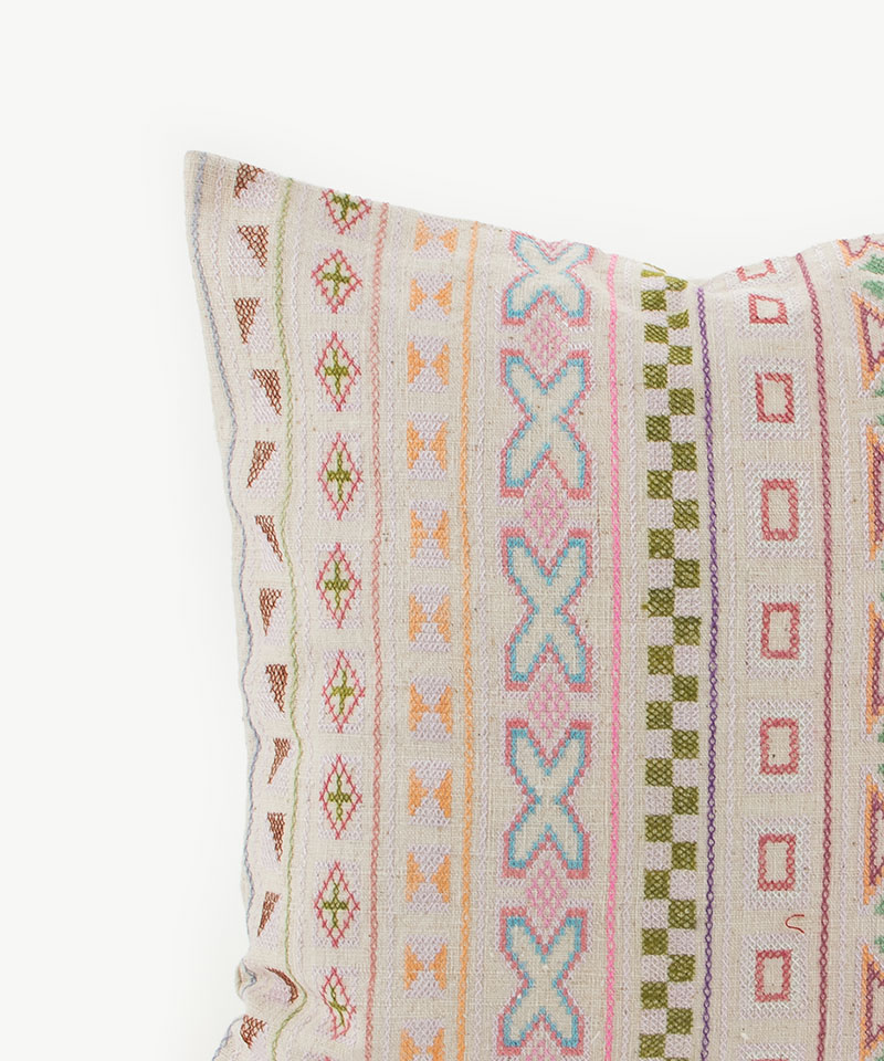 Light Embroidered & Hand Stitched Flower Hill Tribe Textile Cushion