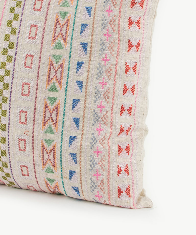 Light Embroidered & Hand Stitched Flower Hill Tribe Textile Cushion