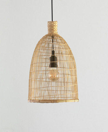 Thin Necked Fishing Trap Bamboo Basket Pendant Light – Plug In / Swag
