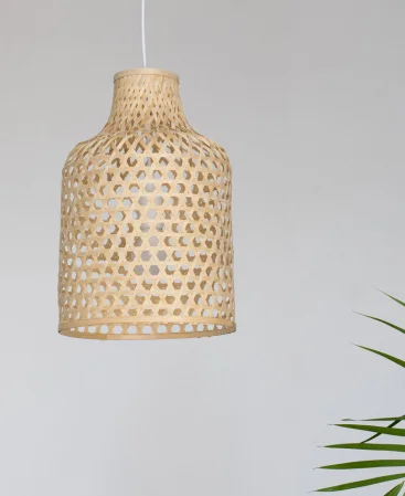 Open Bottom Woven Bamboo Pendant Light - Plug In / Swag