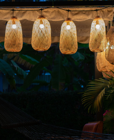 Outdoor Bamboo Pendant Light Set - 10m Cable / 30 Basket