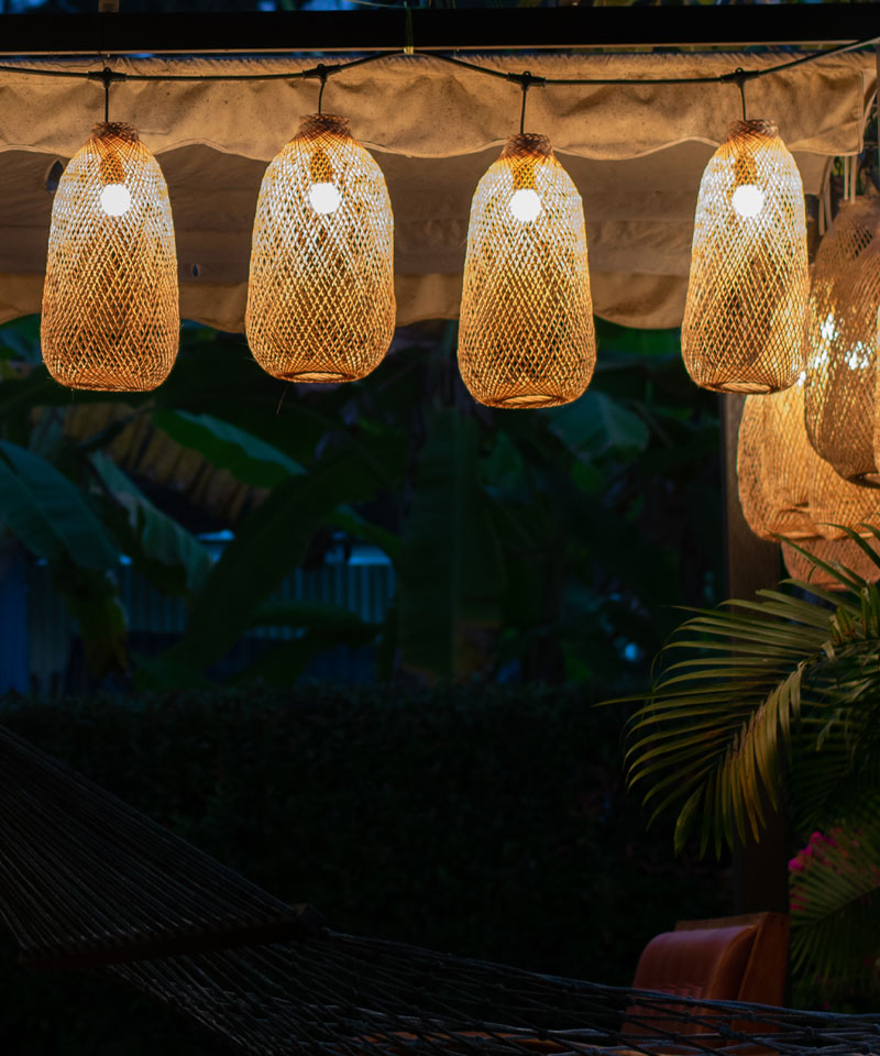 Outdoor Bamboo Pendant Light Set - Weatherproof String Lighting