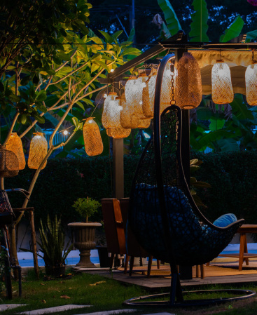 Outdoor Bamboo Pendant Light Set - 15m Cable / 45 Basket