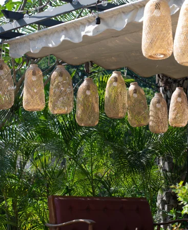 Outdoor Bamboo Pendant Light Set - Weatherproof String Lighting