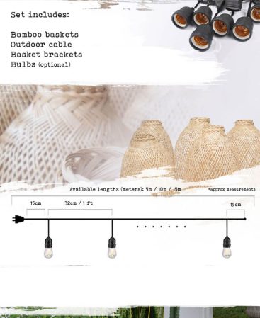 Outdoor string lighting set including light bulbs.