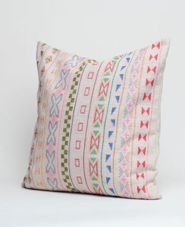 Embroidered & Hand Stitched Flower Hill Tribe Textile Cushion