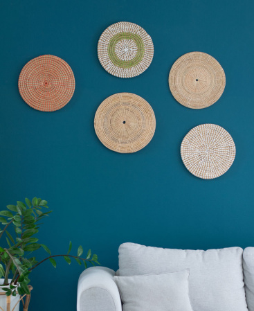 Set of 5 Water Hyacinth & Bamboo Woven Wall Decor