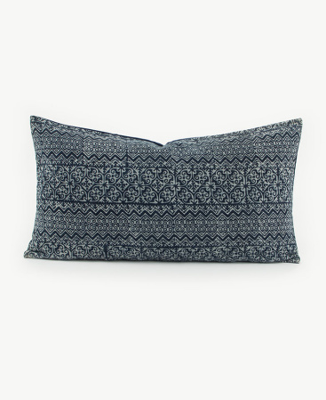 Patterned Hill Tribe Indigo Batik Lumbar Cushion