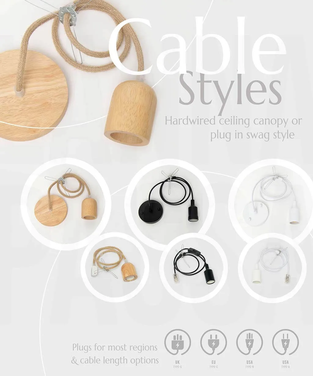 Pendant hanging kits are available in hardwired and plug-in formats.