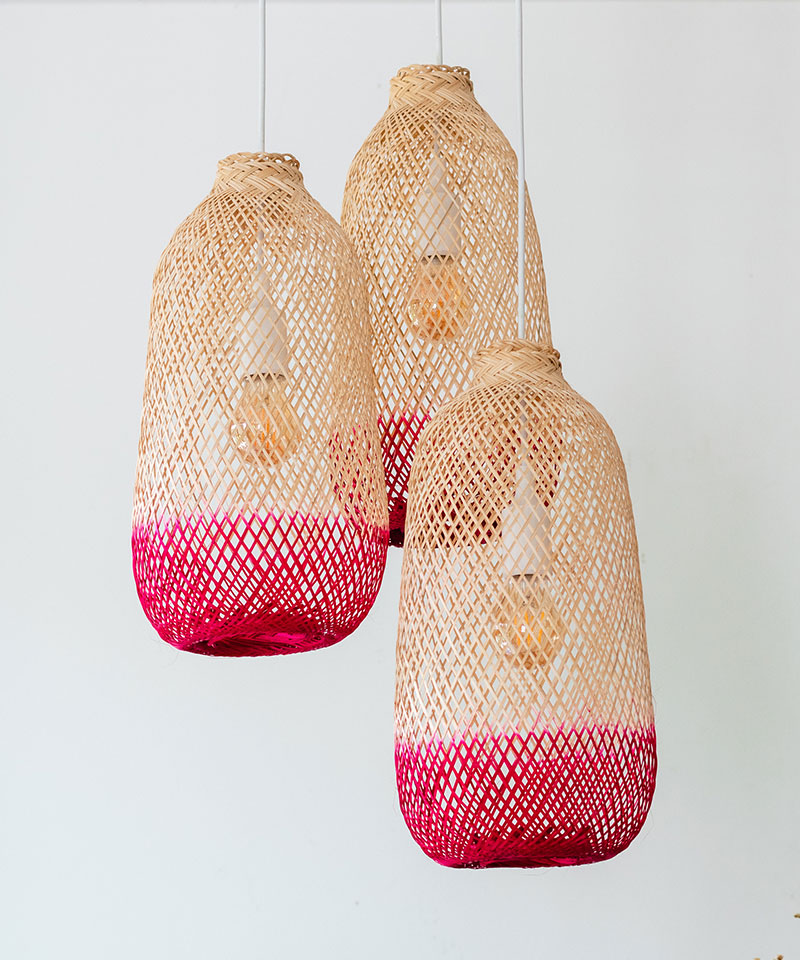 Pink Two Tone Bamboo Pendant Light Set