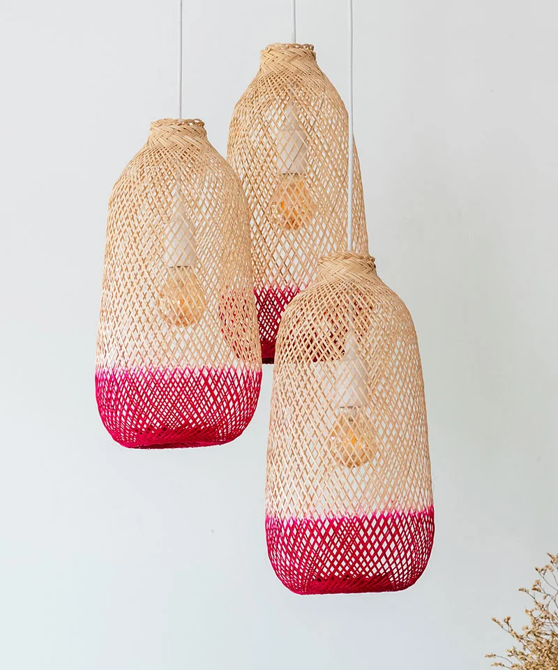 Two Tone Bamboo Pink Pendant Light Cluster Set - Lanna Passa