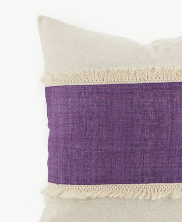 Purple Hill Tribe Hemp Striped Tassel Fringe Throw Cushion