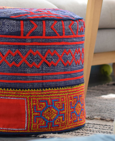 Rare Hill Tribe Hemp Textile Ottoman Pouf