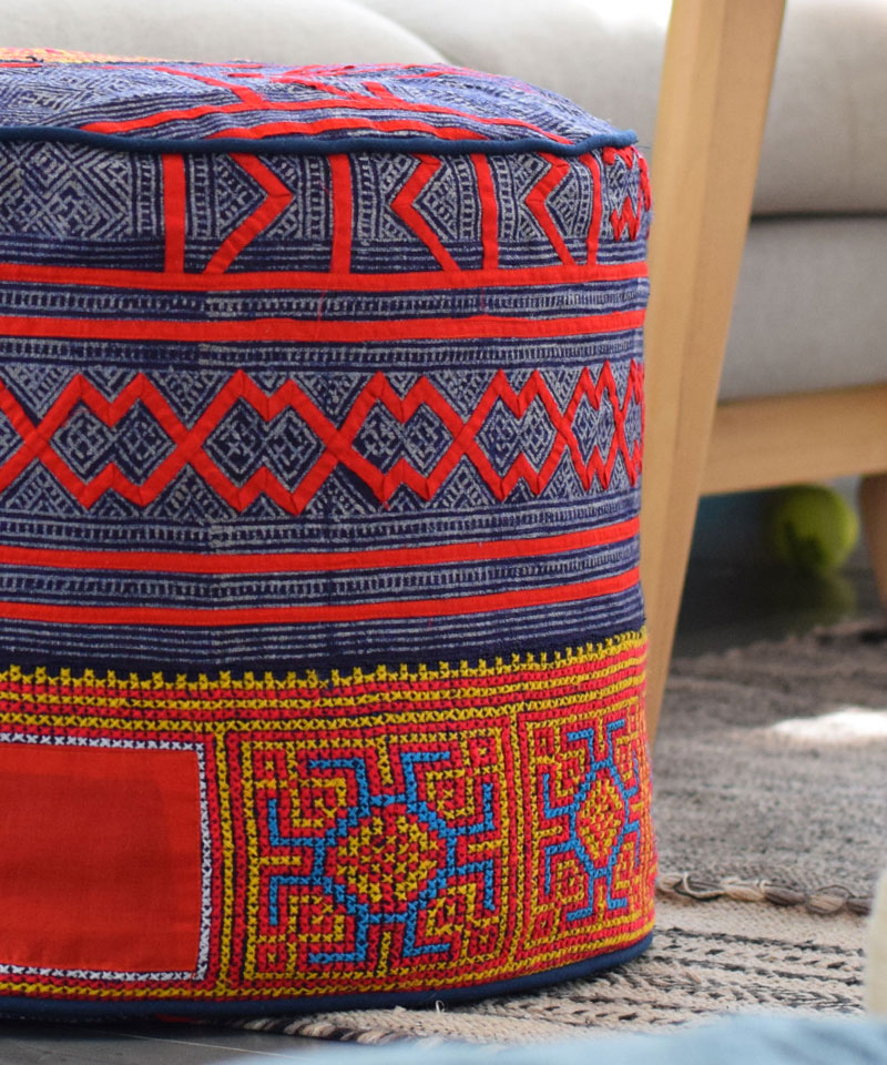 Rare Hill Tribe Hemp Textile Ottoman Pouf