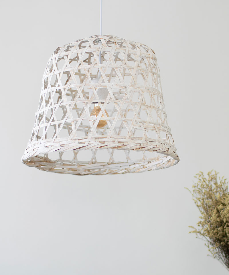 Repurposed Asian Cabbage Basket White Bamboo Light