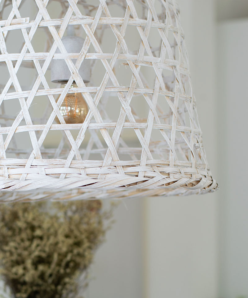 Repurposed Asian Cabbage Basket White Bamboo Light