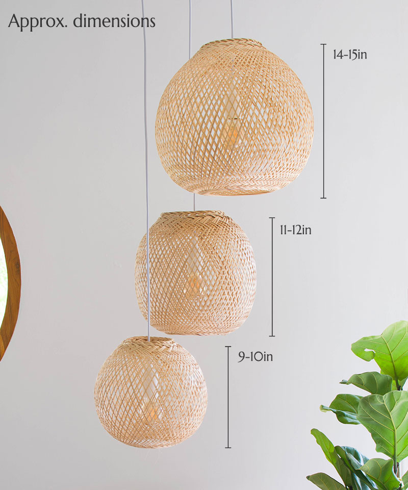 Round Bamboo Pendant Cluster Lights - Triple Cluster Canopy