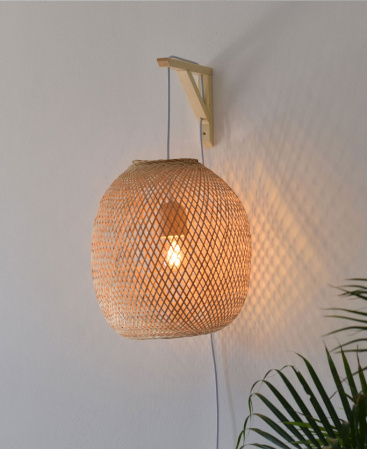 Wall Hanging Round Bamboo Pendant - Plug In