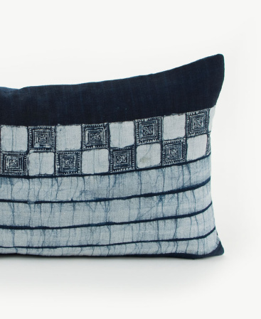 Rustic Hmong Hill Tribe Indigo Batik Cushion