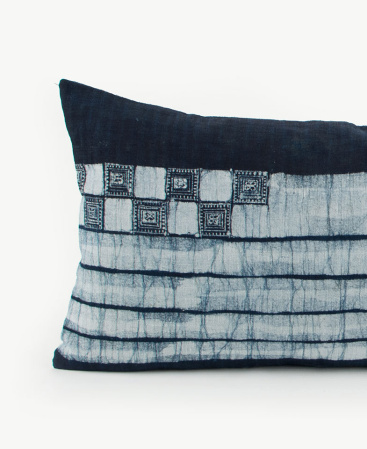 Rustic Hmong Hill Tribe Indigo Batik Pillow Cushion