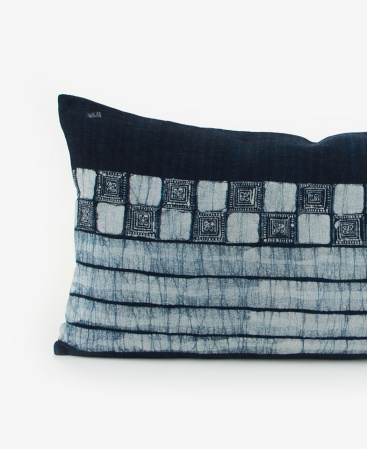 Rustic Hmong Hill Tribe Indigo Batik Throw Cushion
