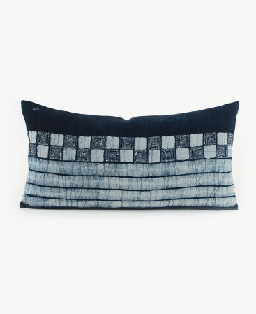 Rustic Hmong Hill Tribe Indigo Batik Throw Cushion