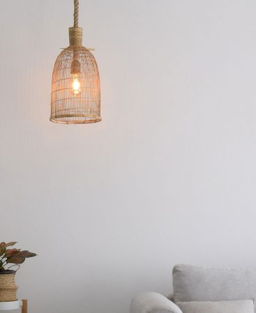 Small Necked Bamboo Pendant Light & Thick Rope Cable