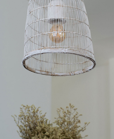 Thin Necked White Bamboo Pendant Light - Plug In / Swag