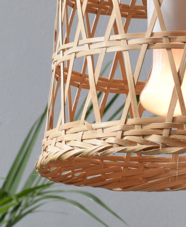 Rustic Woven Bamboo Pendant Light - Plug In / Swag