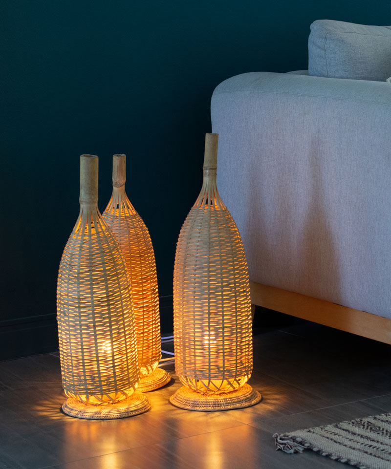 Rustic Woven Standing Bamboo Lamp