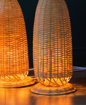 Rustic Woven Standing Bamboo Floor Lantern Lamp