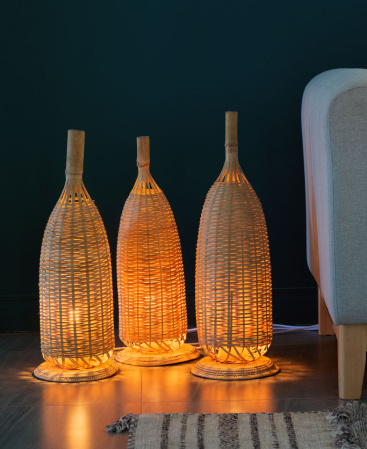 Rustic Woven Standing Bamboo Lamp