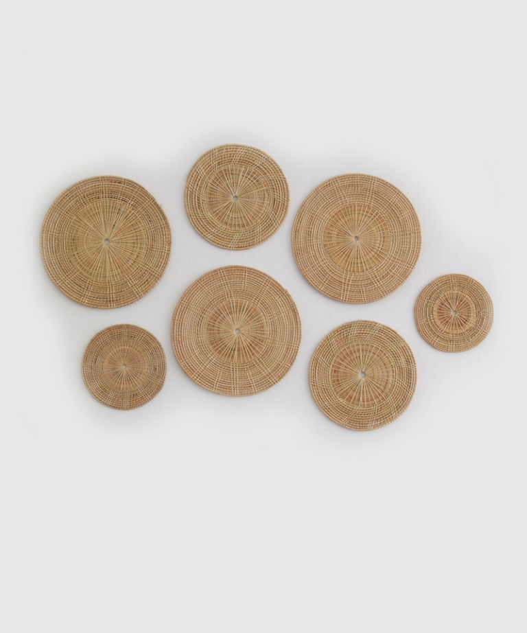 ROUND Set of 7 Handwoven Rattan Winnowing Wall Art Plates