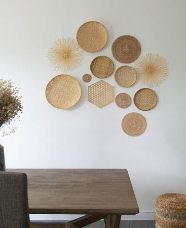 Set of 12 Bamboo, Rattan & Wicker Wall Art Decor