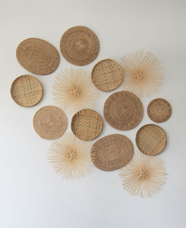 LIFE - Set of 14 Bamboo, Wicker & Rattan Woven Wall Art
