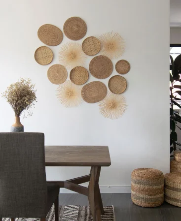Set of 14 Bamboo, Wicker & Rattan Woven Wall Art