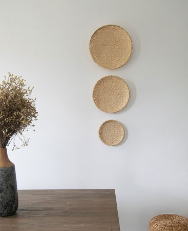 Set of 3 Bamboo & Wicker Woven Wall Art Plates