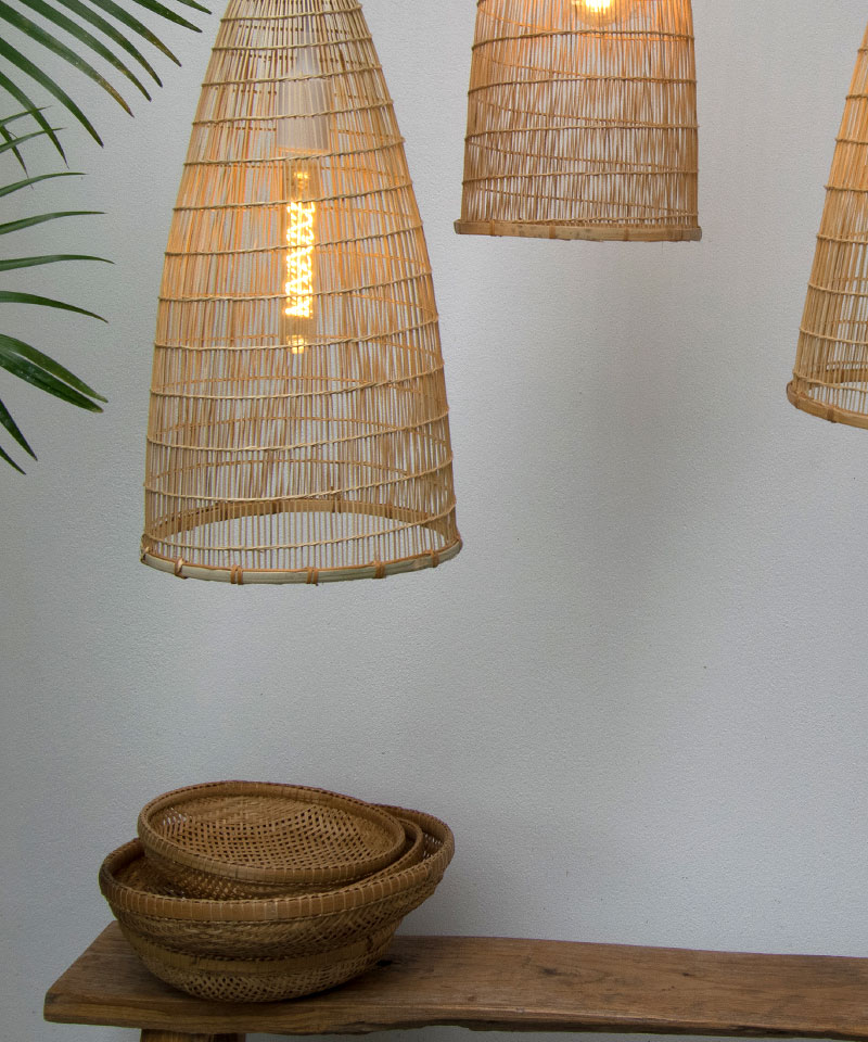 Set of 3 Tall Thin Bamboo Pendant Lights