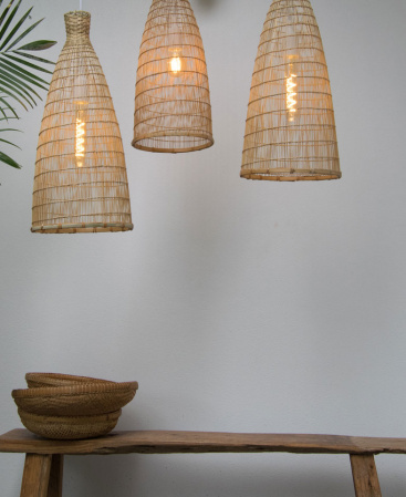 Set of 3 Tall Thin Bamboo Pendant Lights